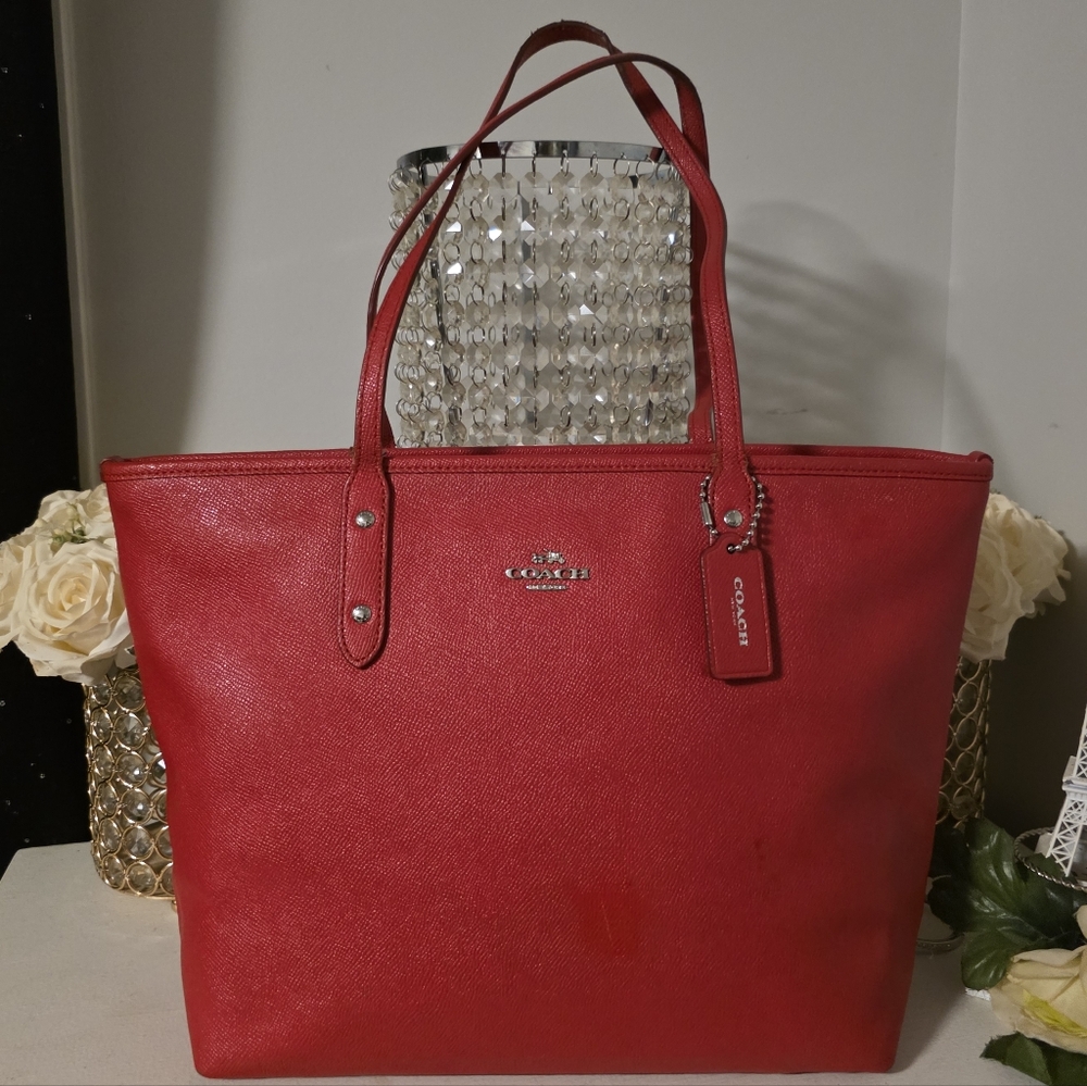 Coach Red Leather Tote Bag